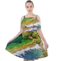 River Waterfall Cut Out Shoulders Chiffon Dress by Sarkoni