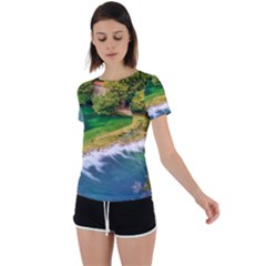 River Waterfall Back Circle Cutout Sports T-shirt by Sarkoni