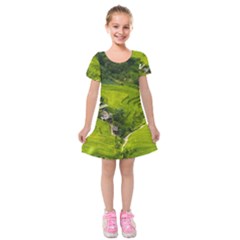 Apartment Curve Path Step Kids  Short Sleeve Velvet Dress by Sarkoni