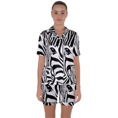 Animal Cute Pattern Art Zebra Satin Short Sleeve Pajamas Set by Amaryn4rt