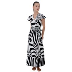 Animal Cute Pattern Art Zebra Flutter Sleeve Maxi Dress by Amaryn4rt