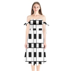 Black And White Pattern Shoulder Tie Bardot Midi Dress by Amaryn4rt