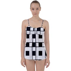 Black And White Pattern Babydoll Tankini Top