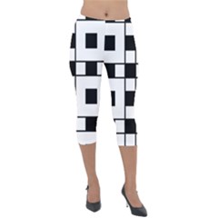 Black And White Pattern Lightweight Velour Capri Leggings  by Amaryn4rt