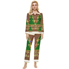 Art Deco Holiday Card Womens  Long Sleeve Velvet Pocket Pajamas Set by Amaryn4rt