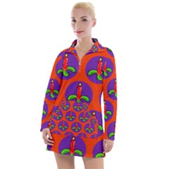 Christmas Candles Seamless Pattern Women s Long Sleeve Casual Dress by Amaryn4rt