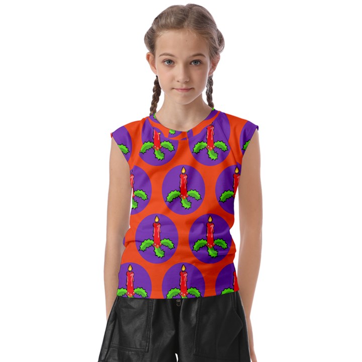 Christmas Candles Seamless Pattern Kids  Raglan Cap Sleeve T-Shirt