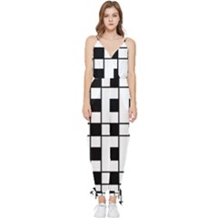 Black And White Pattern Sleeveless Tie Ankle Chiffon Jumpsuit by Amaryn4rt