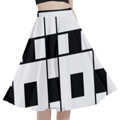 Black And White Pattern A-Line Full Circle Midi Skirt With Pocket