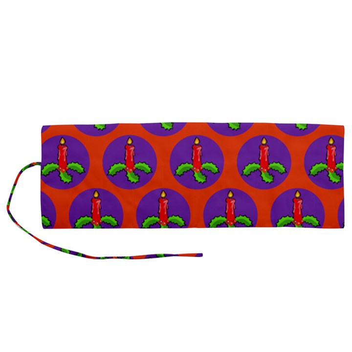 Christmas Candles Seamless Pattern Roll Up Canvas Pencil Holder (M)