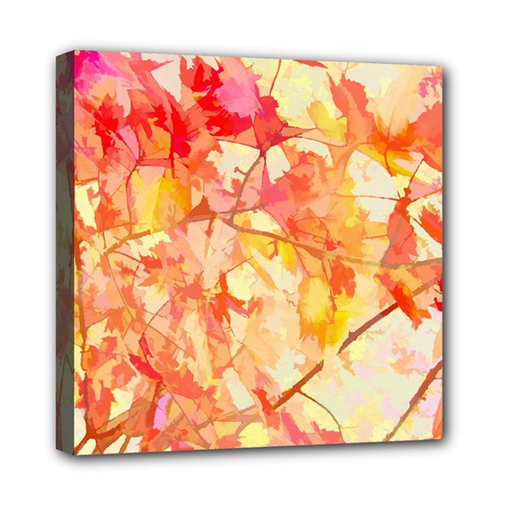 Monotype Art Pattern Leaves Colored Autumn Mini Canvas 8  x 8  (Stretched)