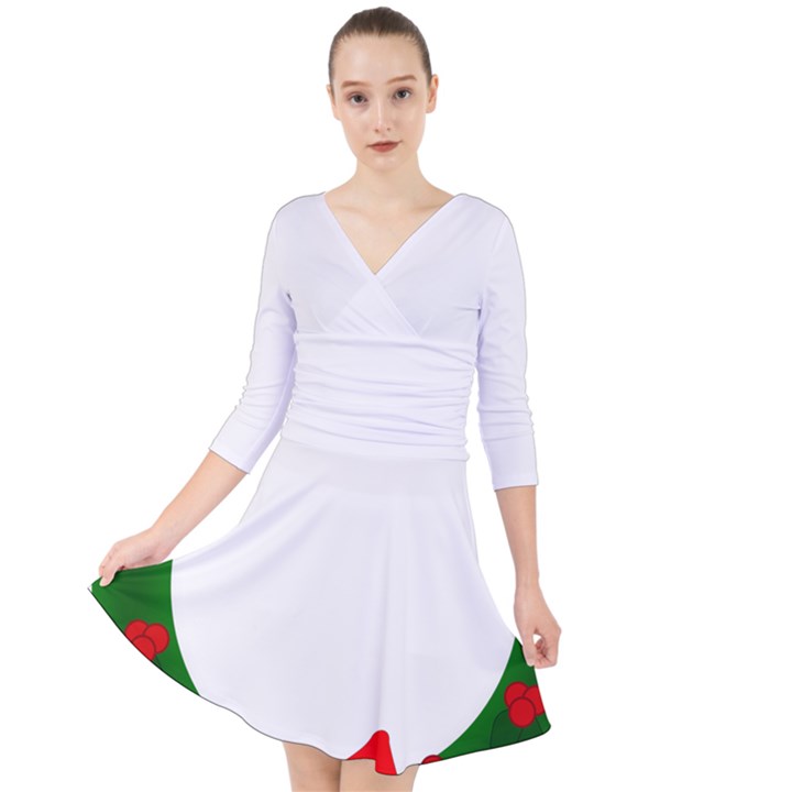 Holiday Wreath Quarter Sleeve Front Wrap Dress