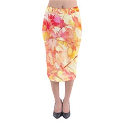 Monotype Art Pattern Leaves Colored Autumn Velvet Midi Pencil Skirt by Amaryn4rt