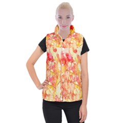 Monotype Art Pattern Leaves Colored Autumn Women s Button Up Vest by Amaryn4rt