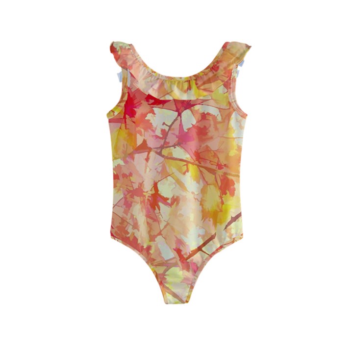 Monotype Art Pattern Leaves Colored Autumn Kids  Frill Swimsuit