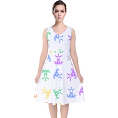 Rainbow Clown Pattern V-neck Midi Sleeveless Dress  by Amaryn4rt