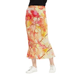 Monotype Art Pattern Leaves Colored Autumn Maxi Fishtail Chiffon Skirt