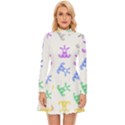 Rainbow Clown Pattern Long Sleeve Velour Longline Dress View1