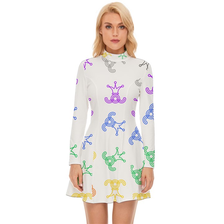 Rainbow Clown Pattern Long Sleeve Velour Longline Dress