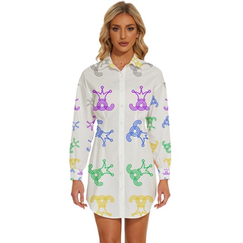 Rainbow Clown Pattern Womens Long Sleeve Shirt Dress by Amaryn4rt