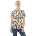 Seamless Pixel Art Pattern Women s Short Sleeve Pocket Shirt View1