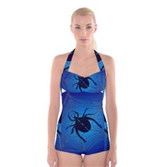 Spider On Web Boyleg Halter Swimsuit  by Amaryn4rt