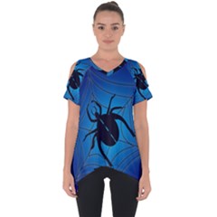 Spider On Web Cut Out Side Drop T-shirt by Amaryn4rt