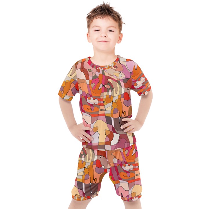 Abstract Abstraction Pattern Moder Kids  T-Shirt and Shorts Set