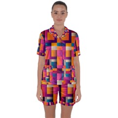 Abstract Background Geometry Blocks Satin Short Sleeve Pajamas Set by Amaryn4rt