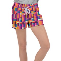 Abstract Background Geometry Blocks Women s Velour Lounge Shorts by Amaryn4rt