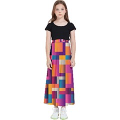 Abstract Background Geometry Blocks Kids  Flared Maxi Skirt by Amaryn4rt