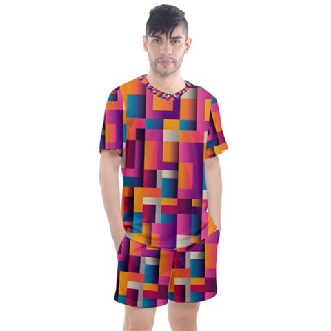 Abstract Background Geometry Blocks Men s Mesh T-shirt And Shorts Set by Amaryn4rt