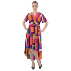 Abstract Background Geometry Blocks Front Wrap High Low Dress