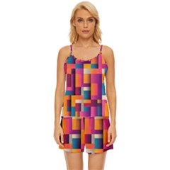 Abstract Background Geometry Blocks Satin Pajama Short Set by Amaryn4rt