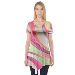 Abstract Colorful Background Wavy Short Sleeve Tunic  by Amaryn4rt