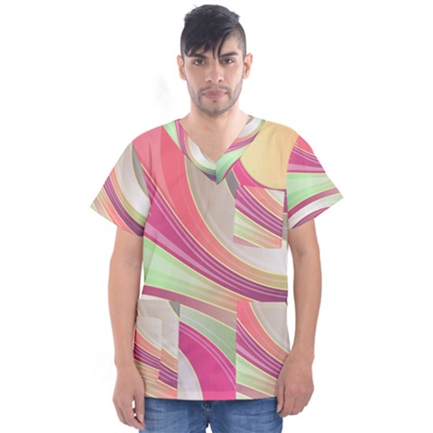 Abstract Colorful Background Wavy Men s V-neck Scrub Top by Amaryn4rt