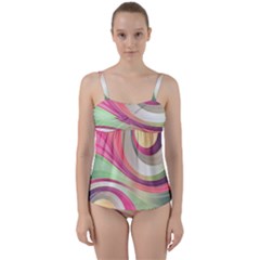 Abstract Colorful Background Wavy Twist Front Tankini Set by Amaryn4rt