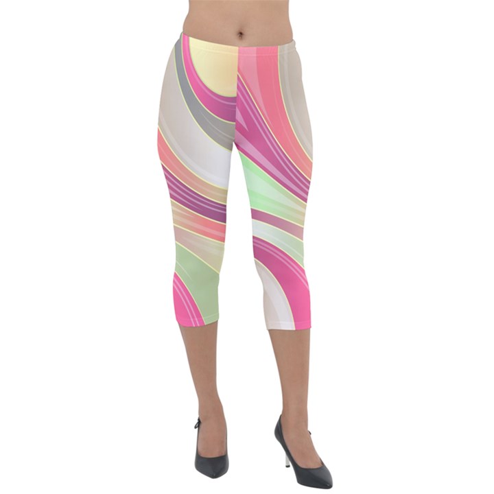 Abstract Colorful Background Wavy Lightweight Velour Capri Leggings 