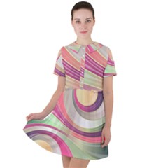 Abstract Colorful Background Wavy Short Sleeve Shoulder Cut Out Dress  by Amaryn4rt