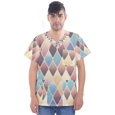 Abstract Colorful Diamond Background Tile Men s V-neck Scrub Top by Amaryn4rt