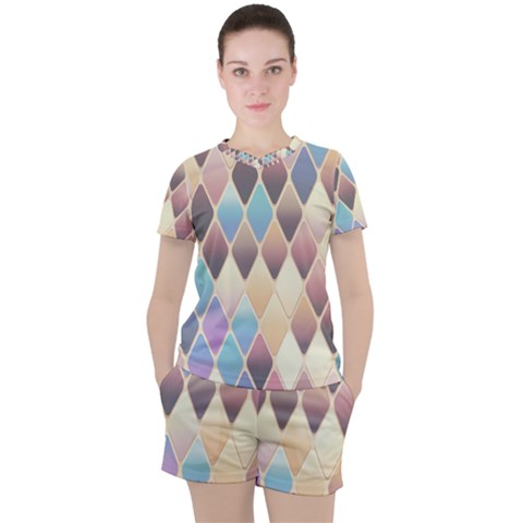 Abstract Colorful Diamond Background Tile Women s T-shirt And Shorts Set by Amaryn4rt