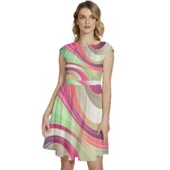 Abstract Colorful Background Wavy Cap Sleeve High Waist Dress by Amaryn4rt