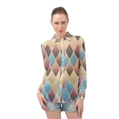 Abstract Colorful Diamond Background Tile Long Sleeve Chiffon Shirt