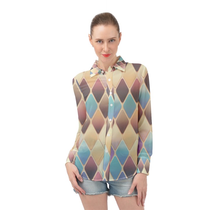 Abstract Colorful Diamond Background Tile Long Sleeve Chiffon Shirt