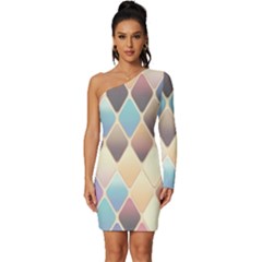 Abstract Colorful Diamond Background Tile Long Sleeve One Shoulder Mini Dress by Amaryn4rt