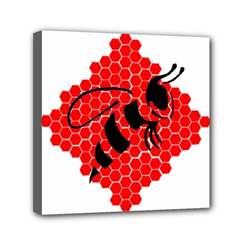 Bee Logo Honeycomb Red Wasp Honey Mini Canvas 6  X 6  (stretched) by Amaryn4rt