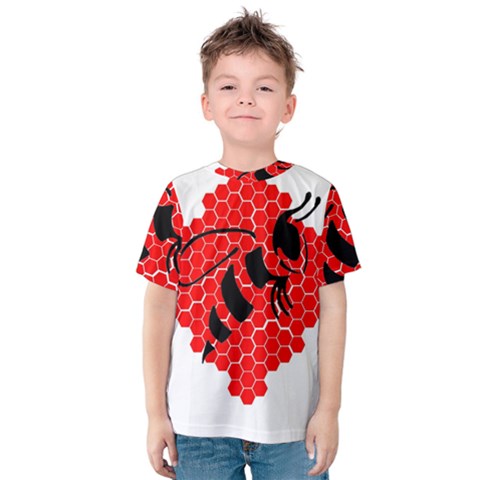 Bee Logo Honeycomb Red Wasp Honey Kids  Cotton T-shirt by Amaryn4rt