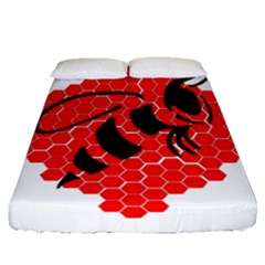 Bee Logo Honeycomb Red Wasp Honey Fitted Sheet (queen Size) by Amaryn4rt