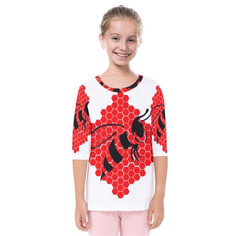 Bee Logo Honeycomb Red Wasp Honey Kids  Quarter Sleeve Raglan T-shirt by Amaryn4rt