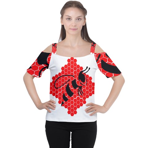 Bee Logo Honeycomb Red Wasp Honey Cutout Shoulder T-shirt by Amaryn4rt